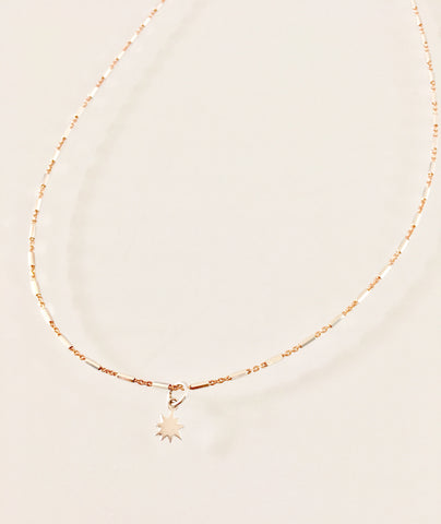 Micro Sterling Silver & Rose Gold Starburst Necklace