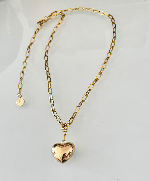 Puff Heart Adjustable Necklace - Short to Long