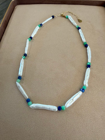 Oceans Biwa Pearl Necklace - Biwa pearl and gemstones