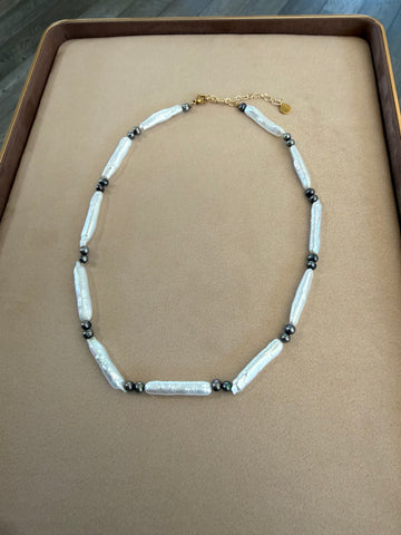 Salt and Pepper Biwa Pearl Necklace