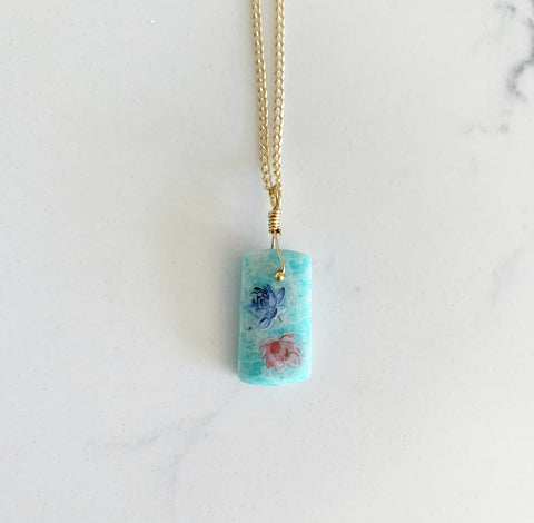 Water Color Printed Amazonite Stone Necklace
