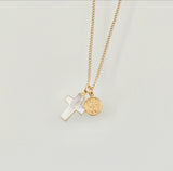 Shell Cross and St. Christopher Necklace