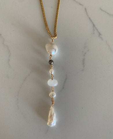 Pearl Moonstone Drop Necklace - Water Resistant
