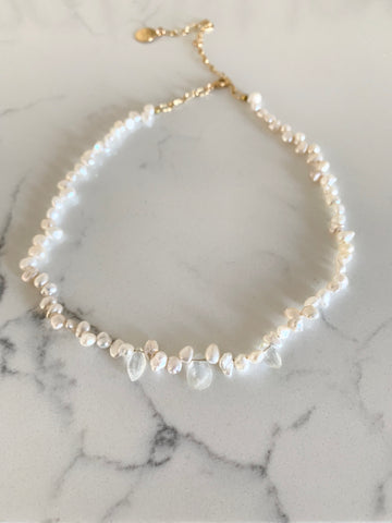 Tiny Moon Pearl Necklace - water resistant