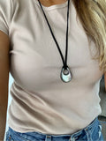 90's Beach Soft sueded leather Cord Necklace - Abalone Shell Pendant