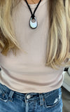 90's Beach Soft sueded leather Cord Necklace - Abalone Shell Pendant
